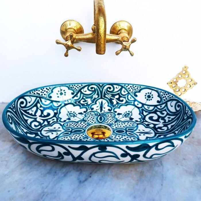 Oval Ceramic Wash Basin-Moroccan Bath Sink-Oval Pottery Basin-Vanity Sink-Hand Painted Basin-Oval Ceramic Tub-Clay Sinks-Bathroom Renovation - Image 10