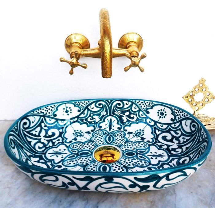 Oval Ceramic Wash Basin-Moroccan Bath Sink-Oval Pottery Basin-Vanity Sink-Hand Painted Basin-Oval Ceramic Tub-Clay Sinks-Bathroom Renovation - Image 3