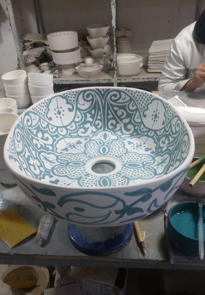 Oval Ceramic Wash Basin-Moroccan Bath Sink-Oval Pottery Basin-Vanity Sink-Hand Painted Basin-Oval Ceramic Tub-Clay Sinks-Bathroom Renovation - Image 9