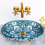 Oval Ceramic Wash Basin-Moroccan Bath Sink-Oval Pottery Basin-Vanity Sink-Hand Painted Basin-Oval Ceramic Tub-Clay Sinks-Bathroom Renovation