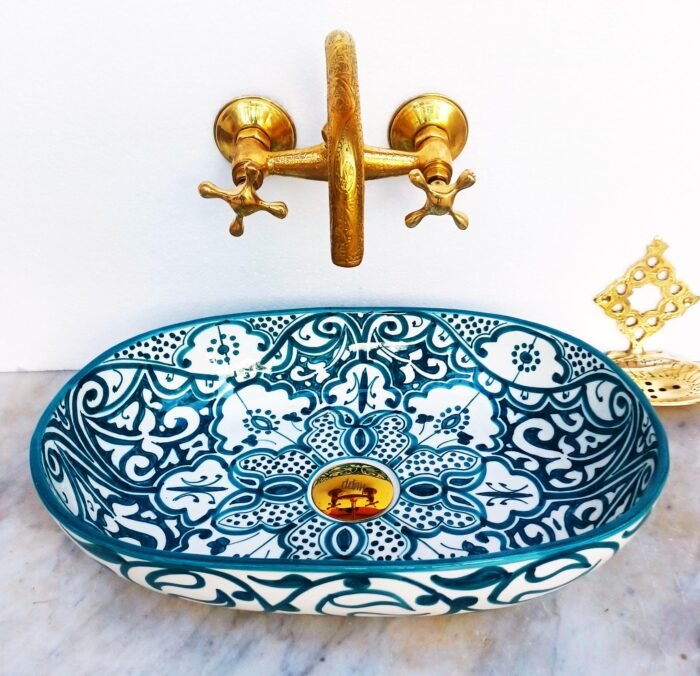 Oval Ceramic Wash Basin-Moroccan Bath Sink-Oval Pottery Basin-Vanity Sink-Hand Painted Basin-Oval Ceramic Tub-Clay Sinks-Bathroom Renovation - Image 1