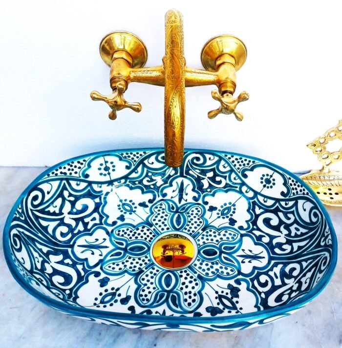Oval Ceramic Wash Basin-Moroccan Bath Sink-Oval Pottery Basin-Vanity Sink-Hand Painted Basin-Oval Ceramic Tub-Clay Sinks-Bathroom Renovation - Image 2