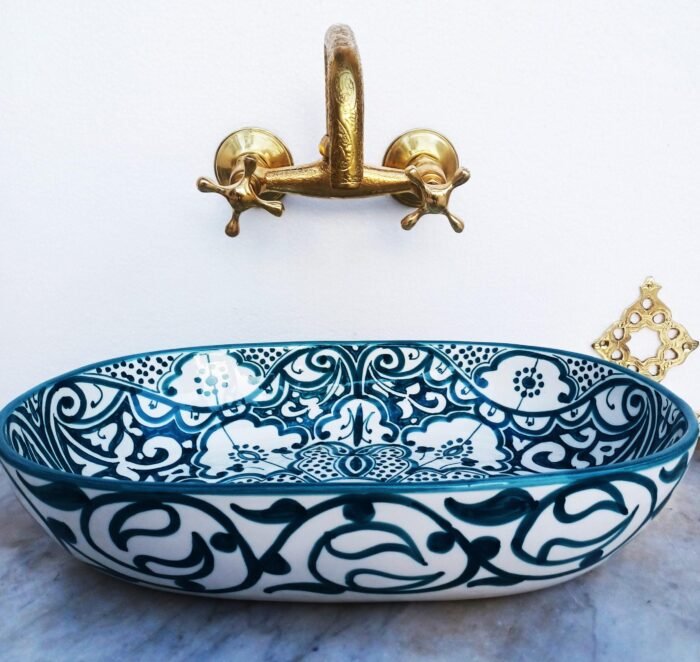 Oval Ceramic Wash Basin-Moroccan Bath Sink-Oval Pottery Basin-Vanity Sink-Hand Painted Basin-Oval Ceramic Tub-Clay Sinks-Bathroom Renovation - Image 4